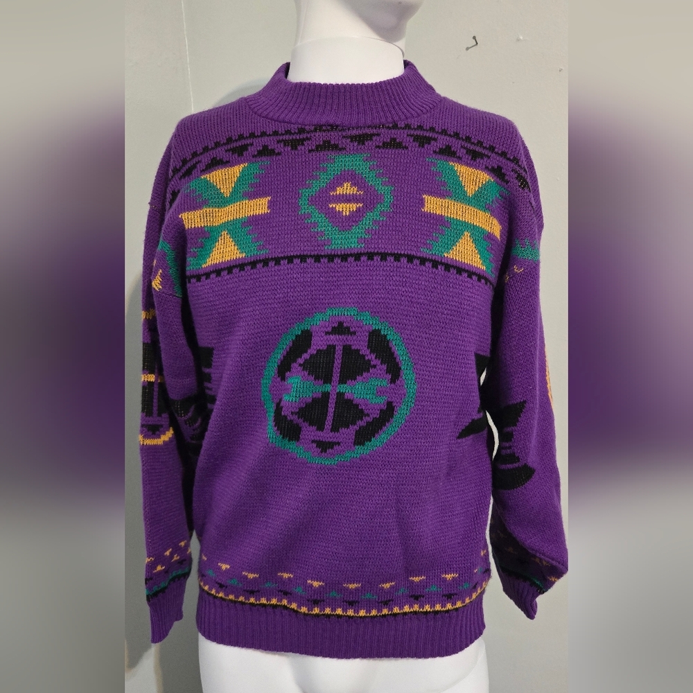 Vintage La Venture Purple Geometric Pattern Sweater